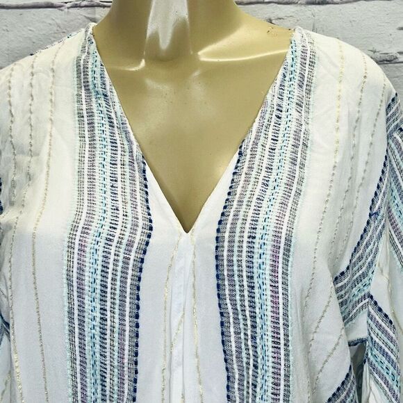 Lovestitch Womens White Flare sleeve Striped V-Neck Front Tie Blouse Size Small - Picture 2 of 7